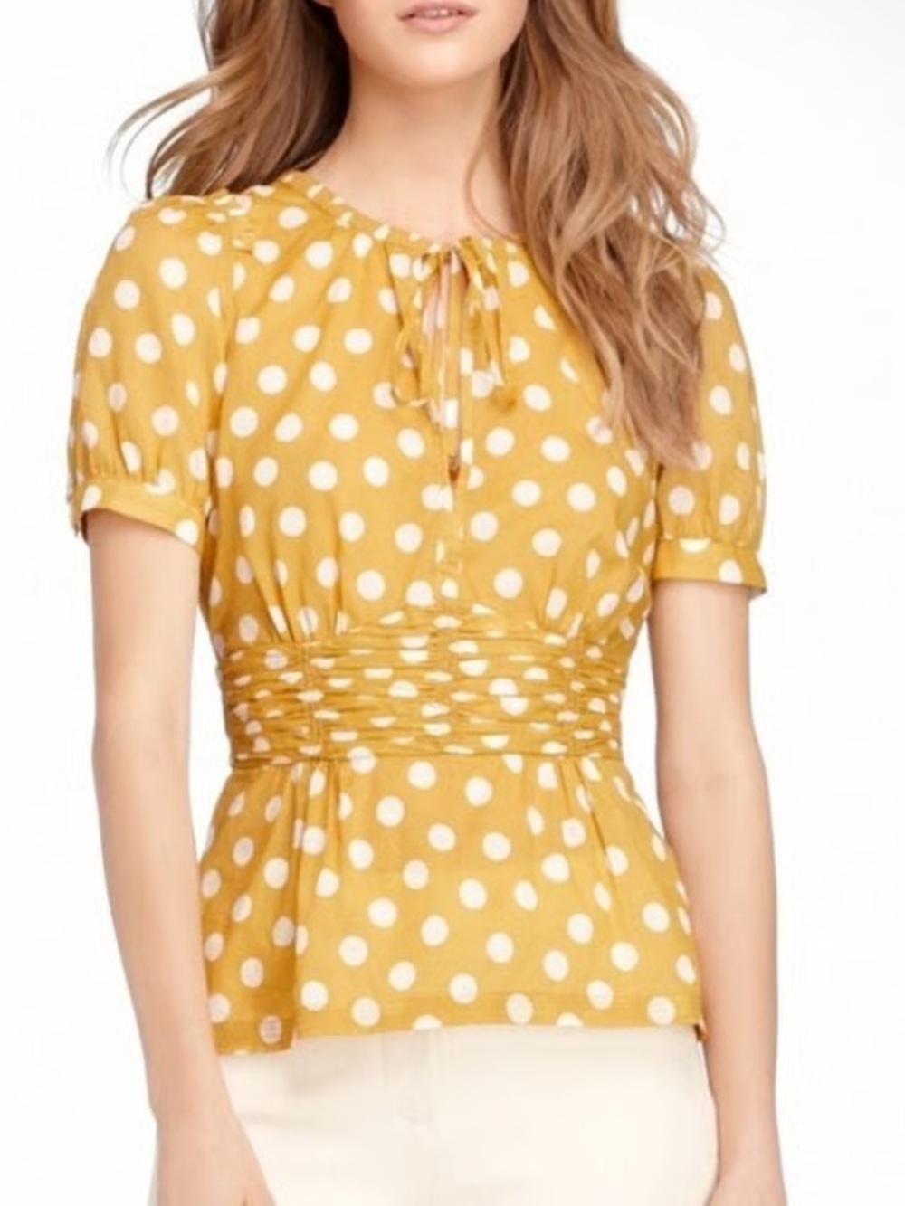 Tory Burch Yellow Polka Dot Peplum Blouse 100% Cotton Size 4
